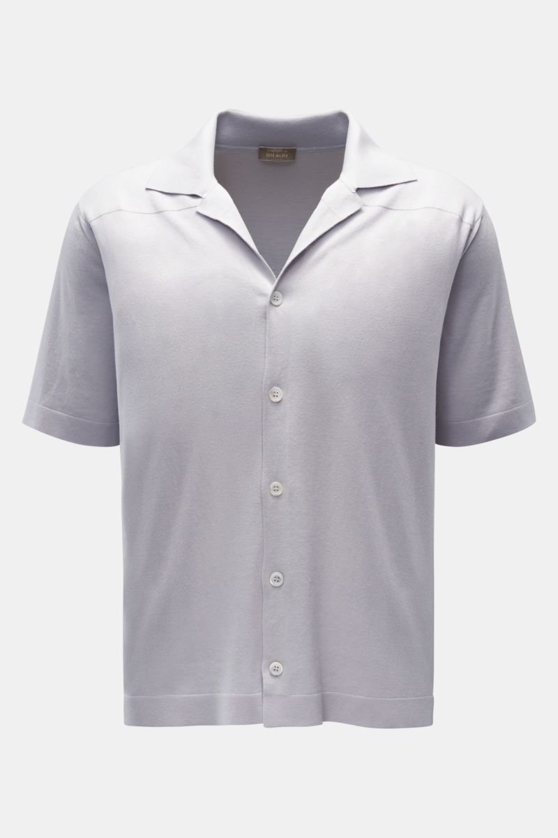 Short sleeve knit shirt Cuban collar light grey