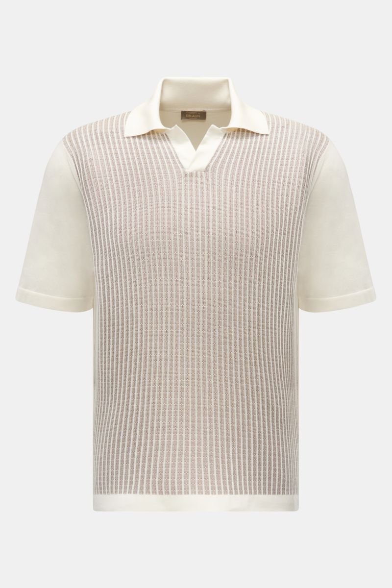 Short sleeve knit polo cream/taupe striped
