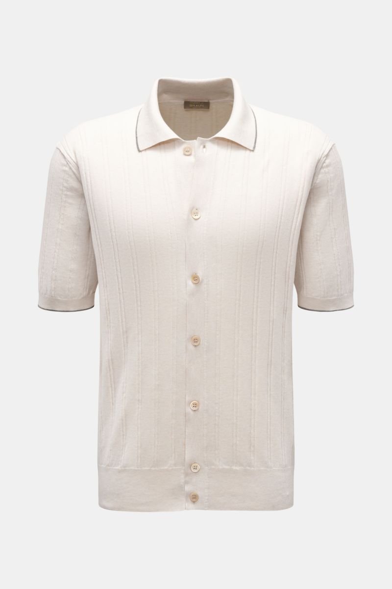 Short-sleeved knit shirt narrow collar sand