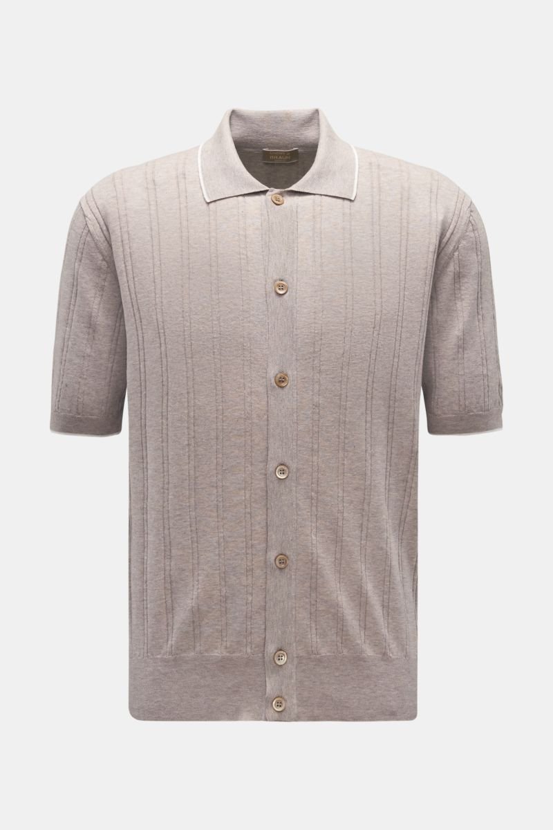 Short sleeve knit shirt narrow collar taupe