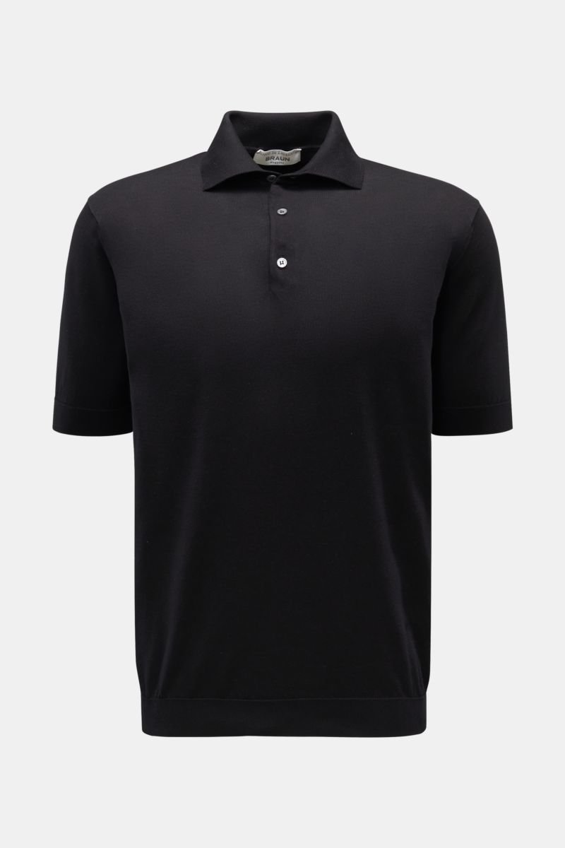 Short sleeve knit polo shirt black