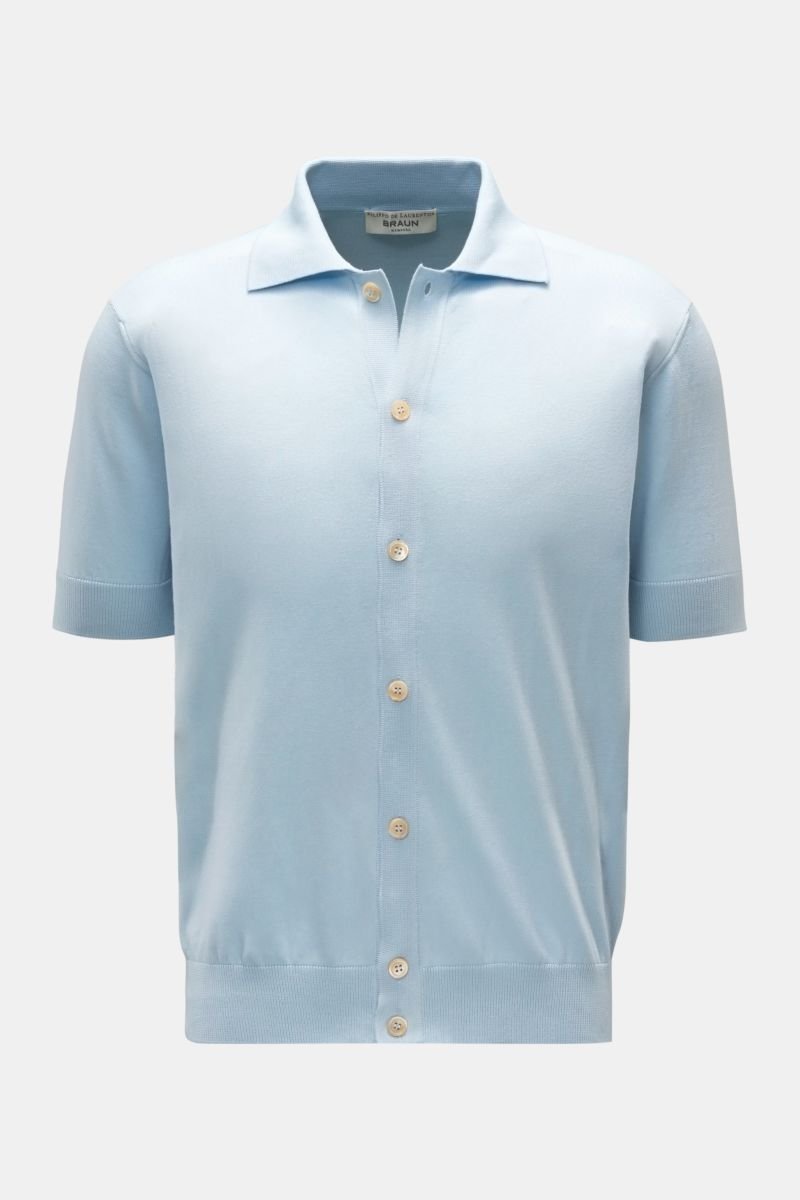 Short sleeve knit shirt narrow collar light blue