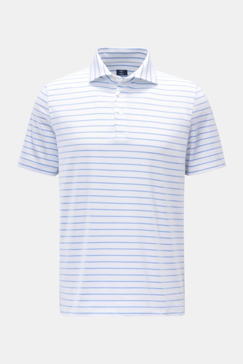Jersey-Poloshirt 'Zero' weiß/hellblau gestreift