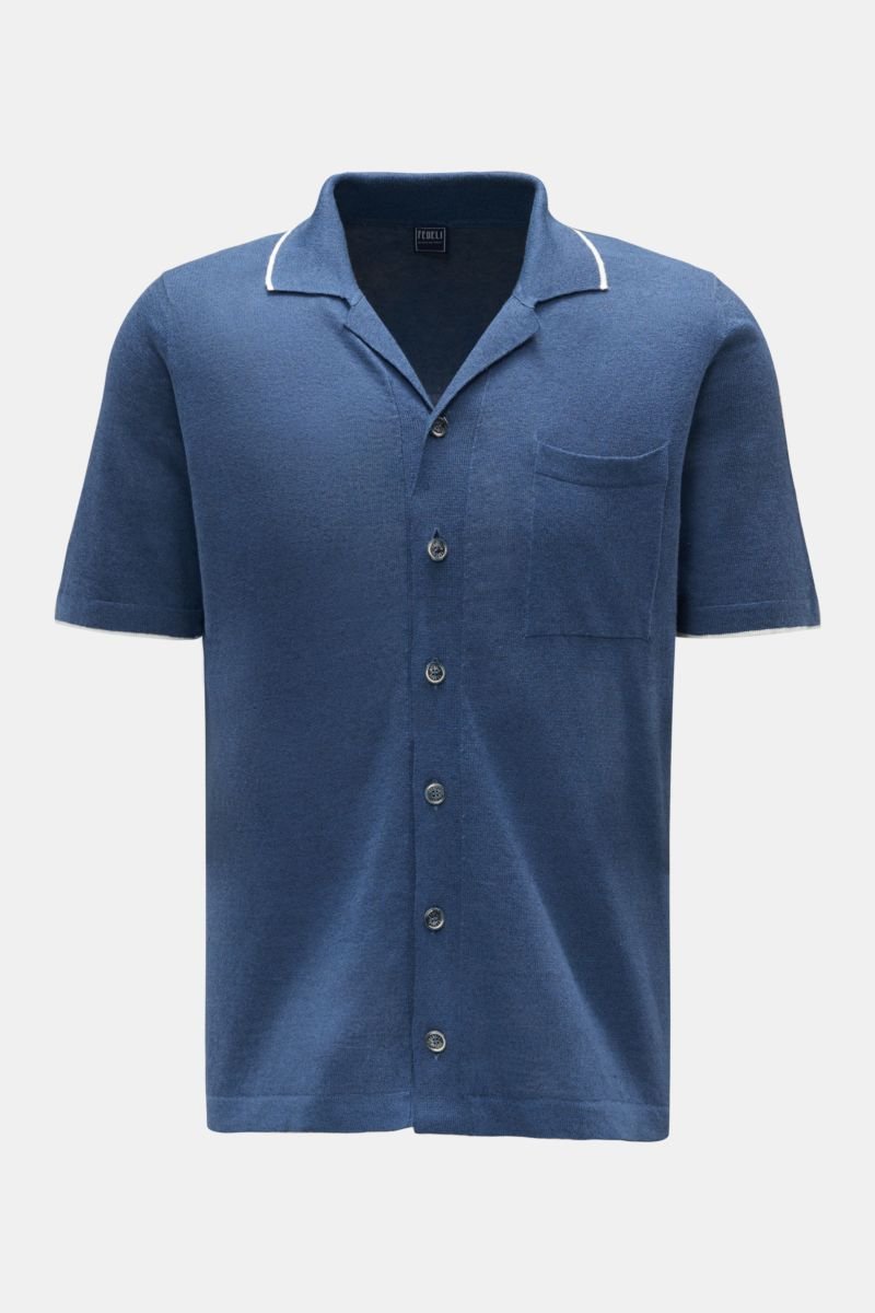 Short sleeve knit shirt 'Jazz' Cuban collar blue