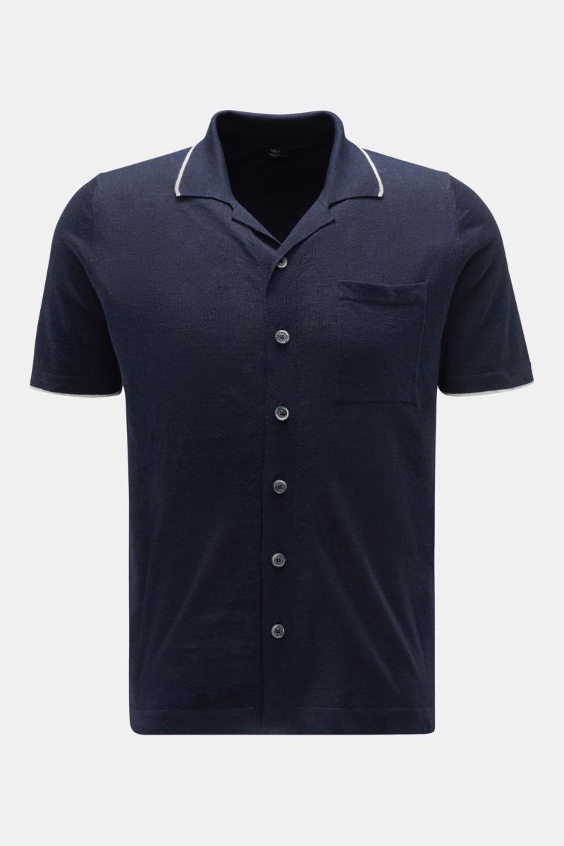 Short sleeve knit shirt 'Jazz' Cuban collar navy