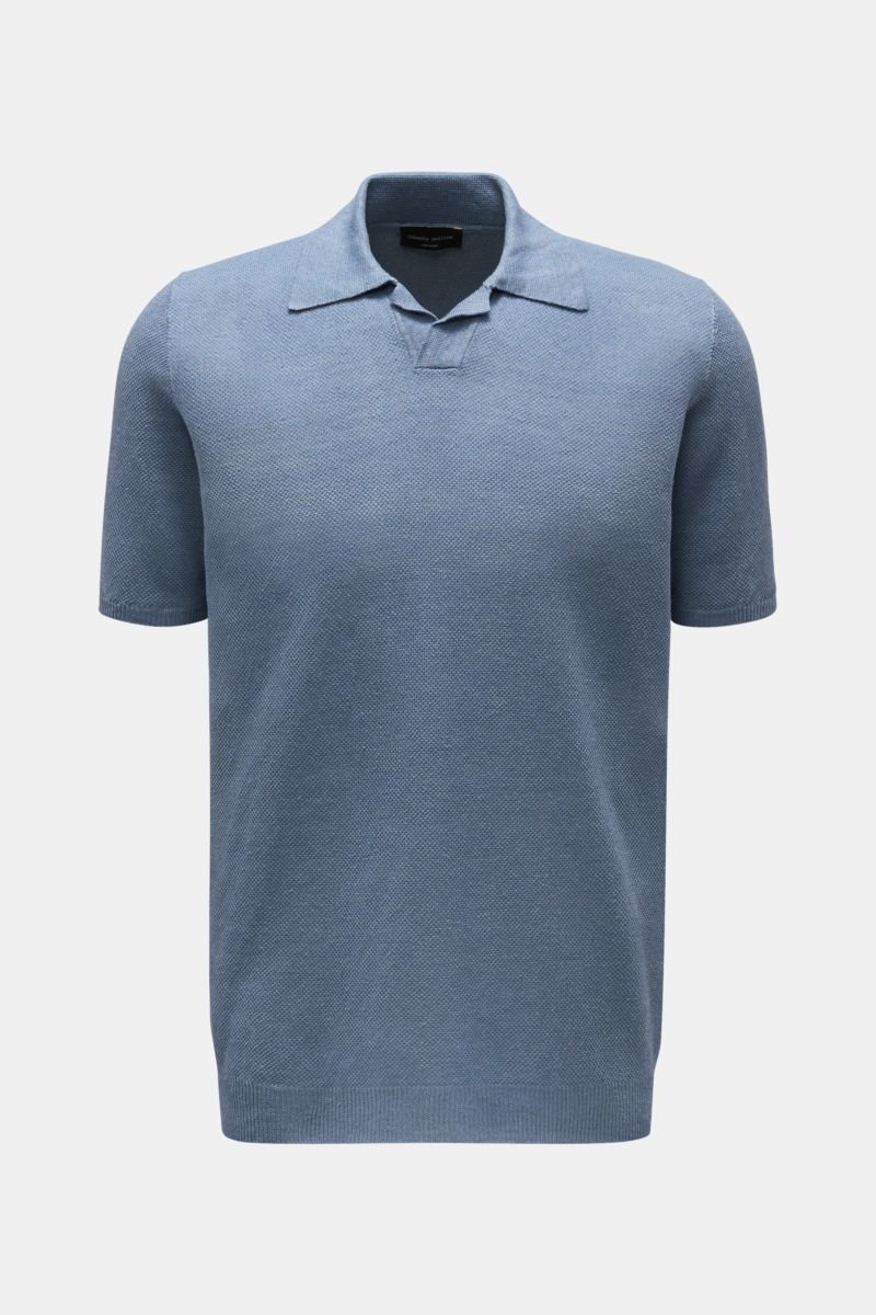 Linen short sleeve knit polo grey-blue