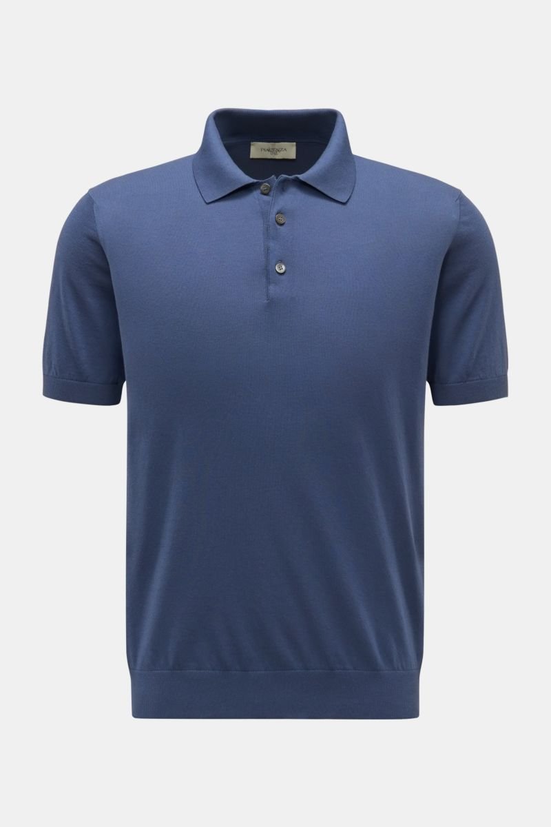 Short-sleeved knit polo grey-blue