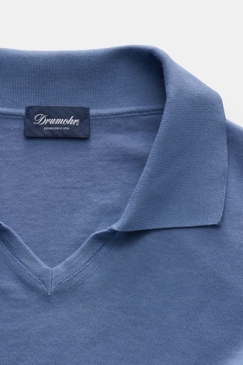 Drumohr Short-sleeved knit polo grey-blue