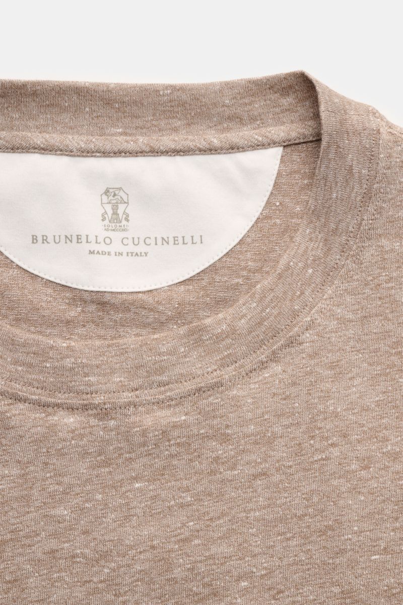 Brunello Cucinelli Rundhals-T-Shirt taupe meliert