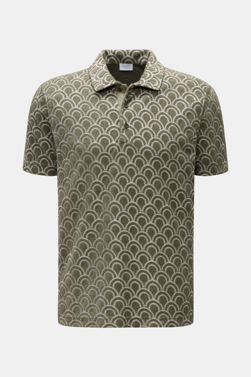 Frottee-Poloshirt 'Terry Jaquard' graugrün gemustert
