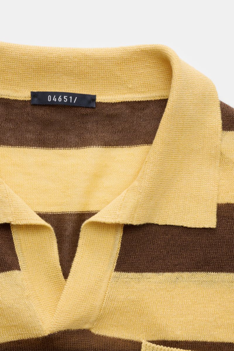 04651/ A trip in a bag Kurzarm-Strickpolo 'Striped Polo' gelb/braun gestreift