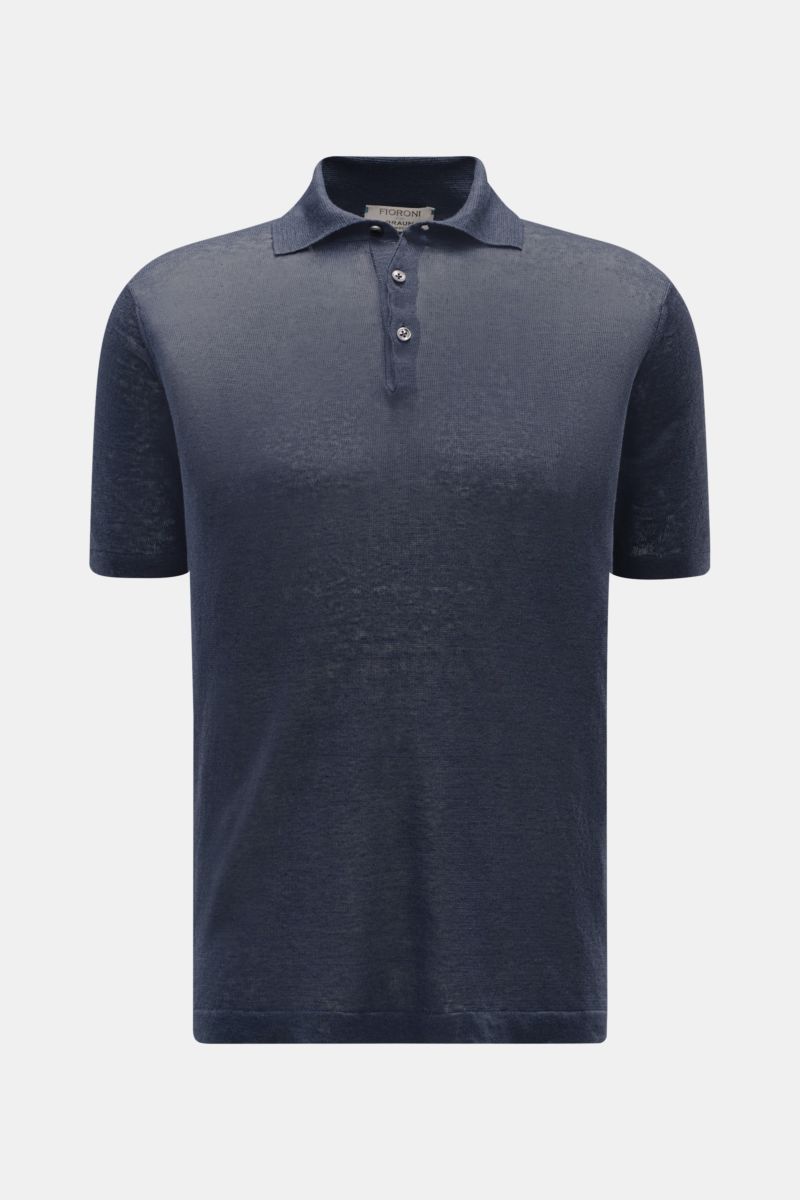 Fioroni Linen short sleeve knit polo navy mottled