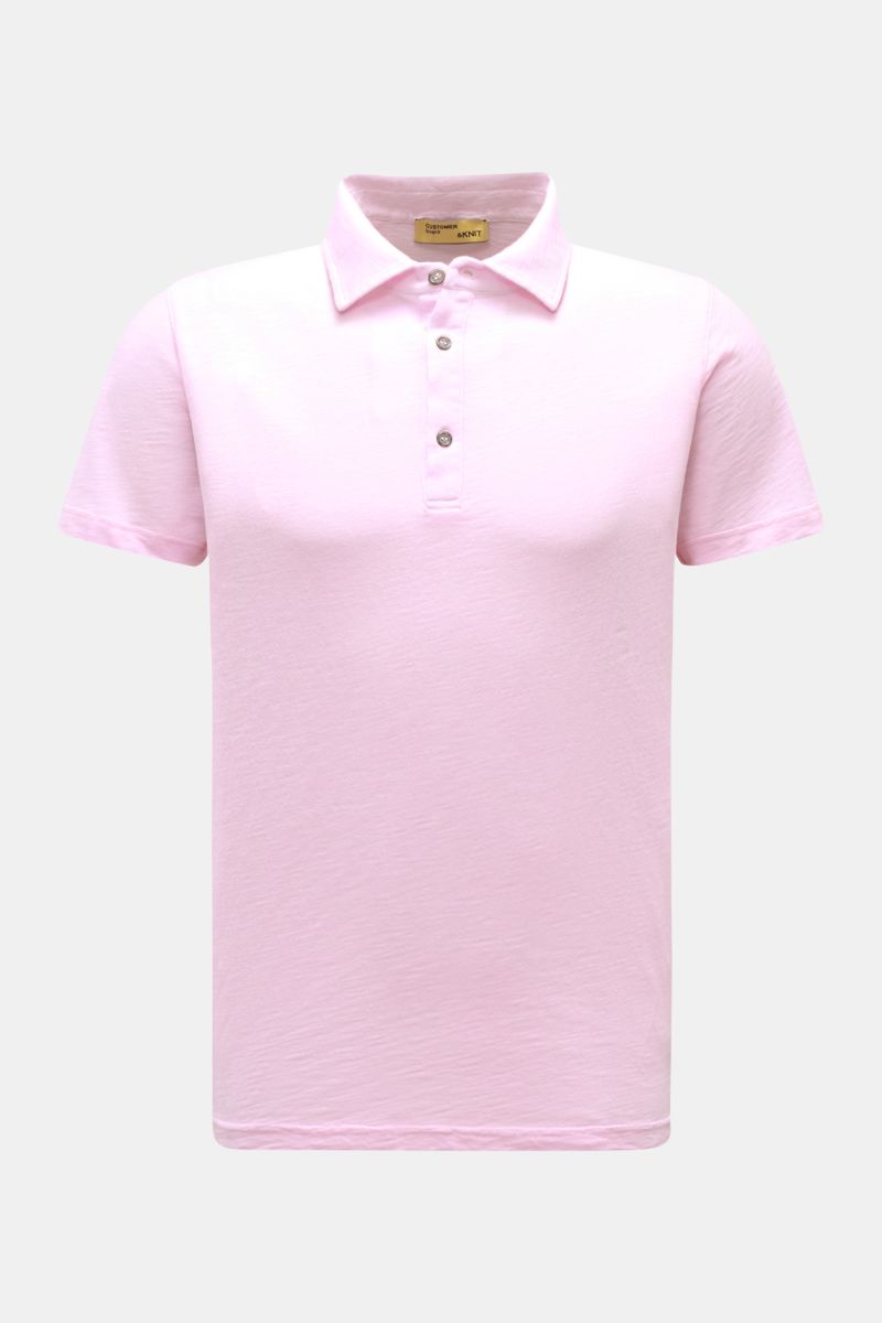 Front view of B.F. Knitwear Jersey polo shirt rose mottled in soft rose color, pure cotton, slim fit with classic collar. Uncomplicated classic: This jersey polo shirt by B.F. KNITWEAR is a versatile basic for the warmer months. Pure cotton, Soft feel, Sl