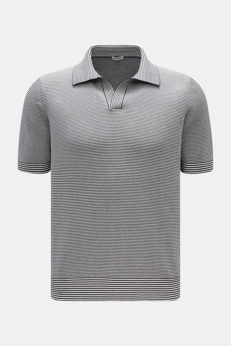 BRAUN Hamburg Short-sleeve knit polo navy/white striped shown from the front, featuring a fitted silhouette, open collar placket, and fine stripes.

Nautical style gets a modern interpretation: This BRAUN HAMBURG knit polo in pure cotton has a fitted s