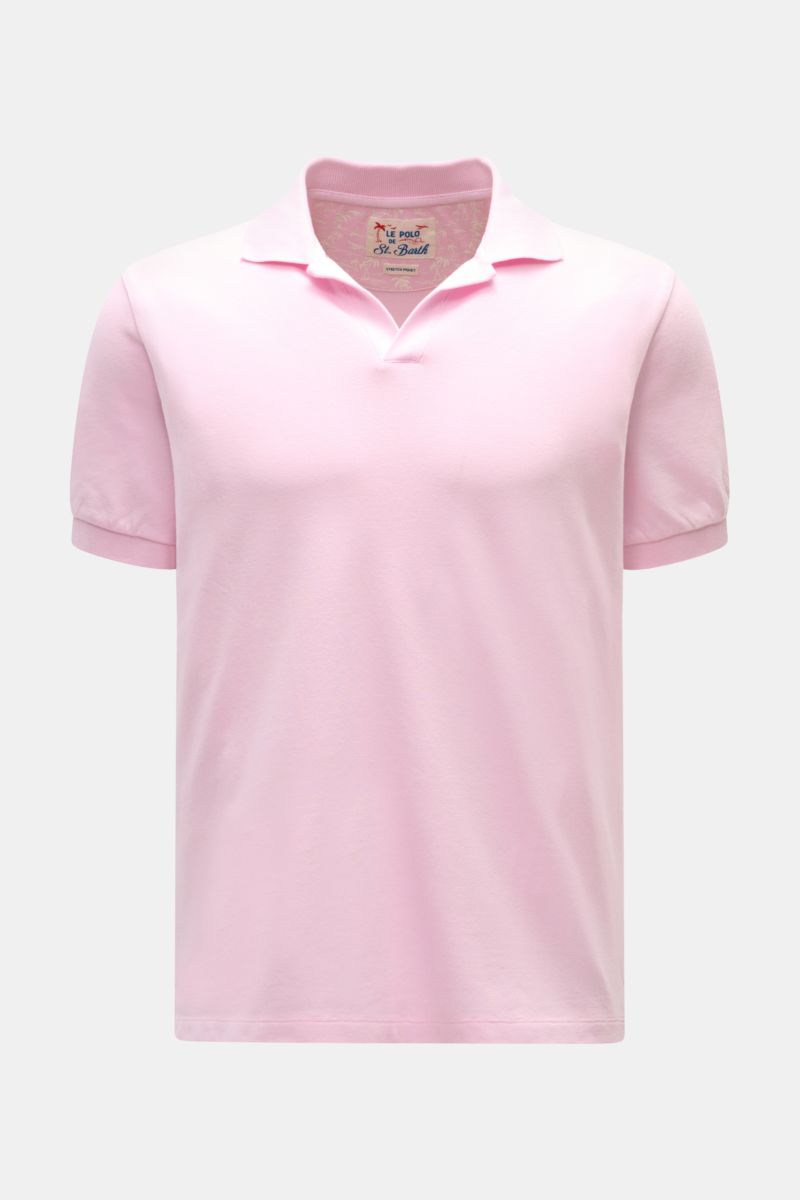 MC2 Saint Barth Poloshirt 'Charles' rosé, frontale Nahaufnahme, elastisches Baumwoll-Piqué, Slim Fit, Polokragen, kurze Ärmel, Logo-Stitching am Ärmel.