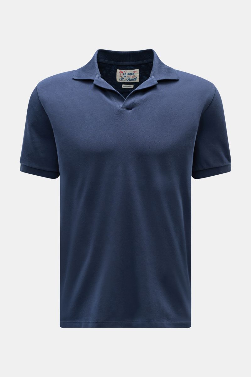 MC2 Saint Barth Poloshirt 'Charles' navy, halblang, Slim Fit, elastisches Baumwoll-Piqué, Polokragen, offene Kragenleiste, Rippbündchen, frontal fotografiert.