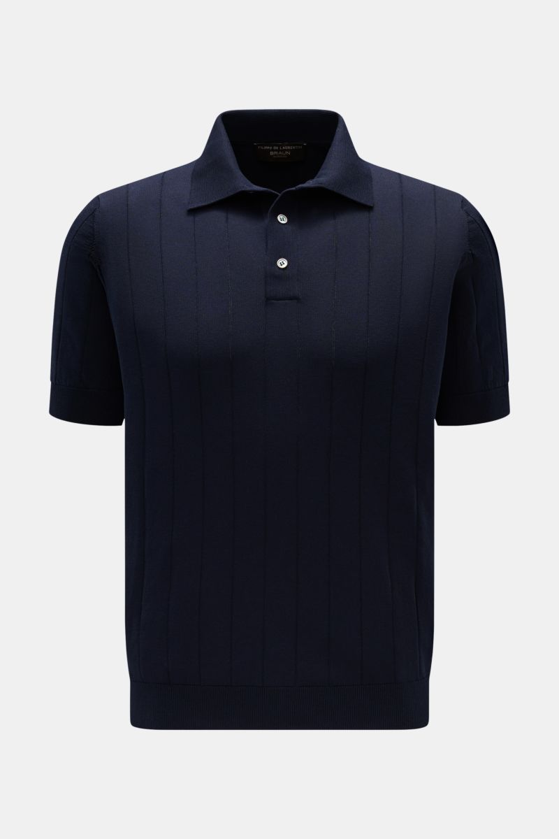 Filippo de Laurentiis Kurzarm-Strickpolo navy, Slim Fit, reine Baumwolle, feiner Strick, Polokragen, Drei-Knopf-Leiste, Rippbündchen, Frontansicht