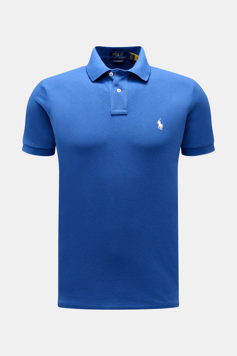 Polo Ralph Lauren Polo shirt dark blue shown from the front, classic pure cotton piqué, slim fit with signature polo collar, two-button placket, elasticated cuffs, and logo stitching. The classic among polo shirts since 1972: The iconic pure cotton piq
