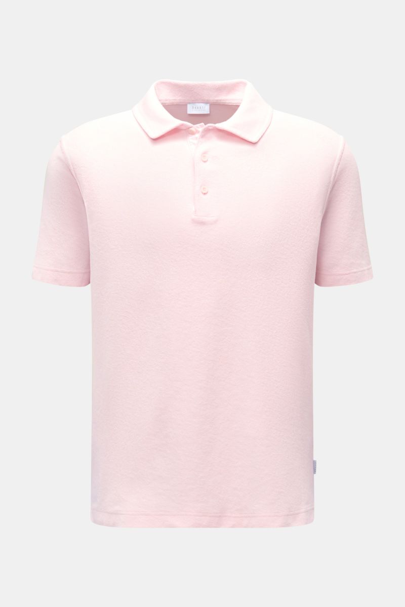 04651/ A trip in a bag Frottee-Poloshirt 'Terry Polo' rosé, frontale Ansicht, reine Baumwolle, weicher Griff, Regular Fit, Polokragen, Knopfleiste, Saumschlitze.