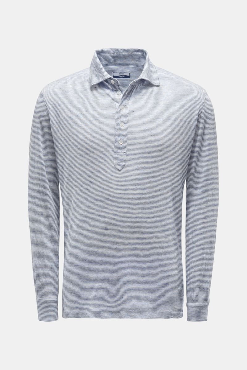 Leinen Longsleeve-Poloshirt 'Five' graublau/weiß gestreift