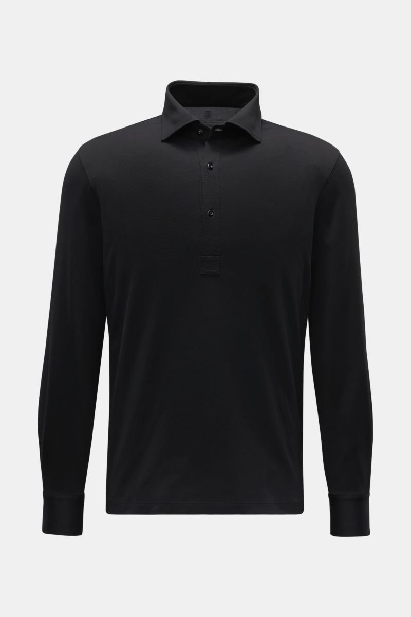 Jersey Longsleeve-Poloshirt schwarz