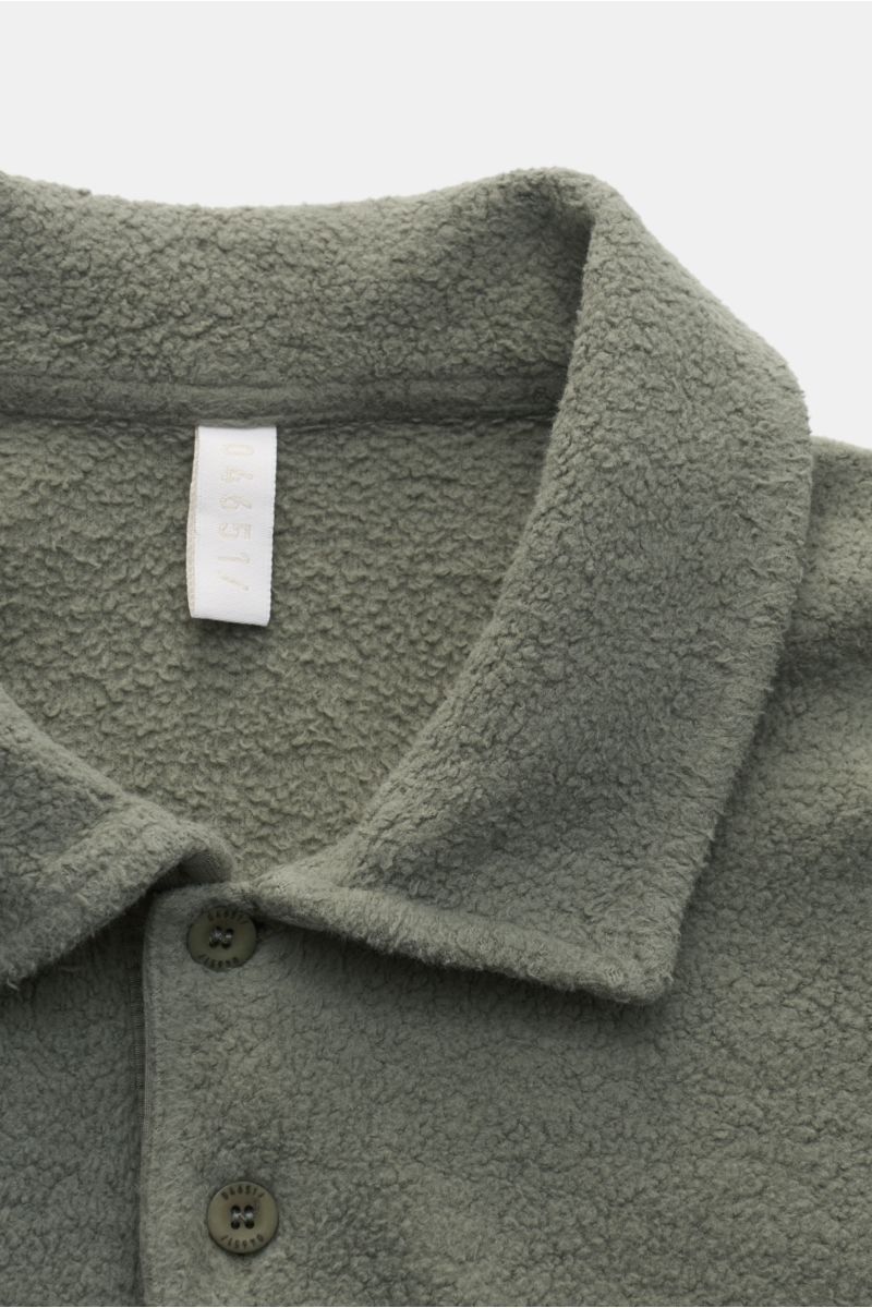 04651/ A trip in a bag Fleece-Longsleeve-Poloshirt 'Oyster' graugrün