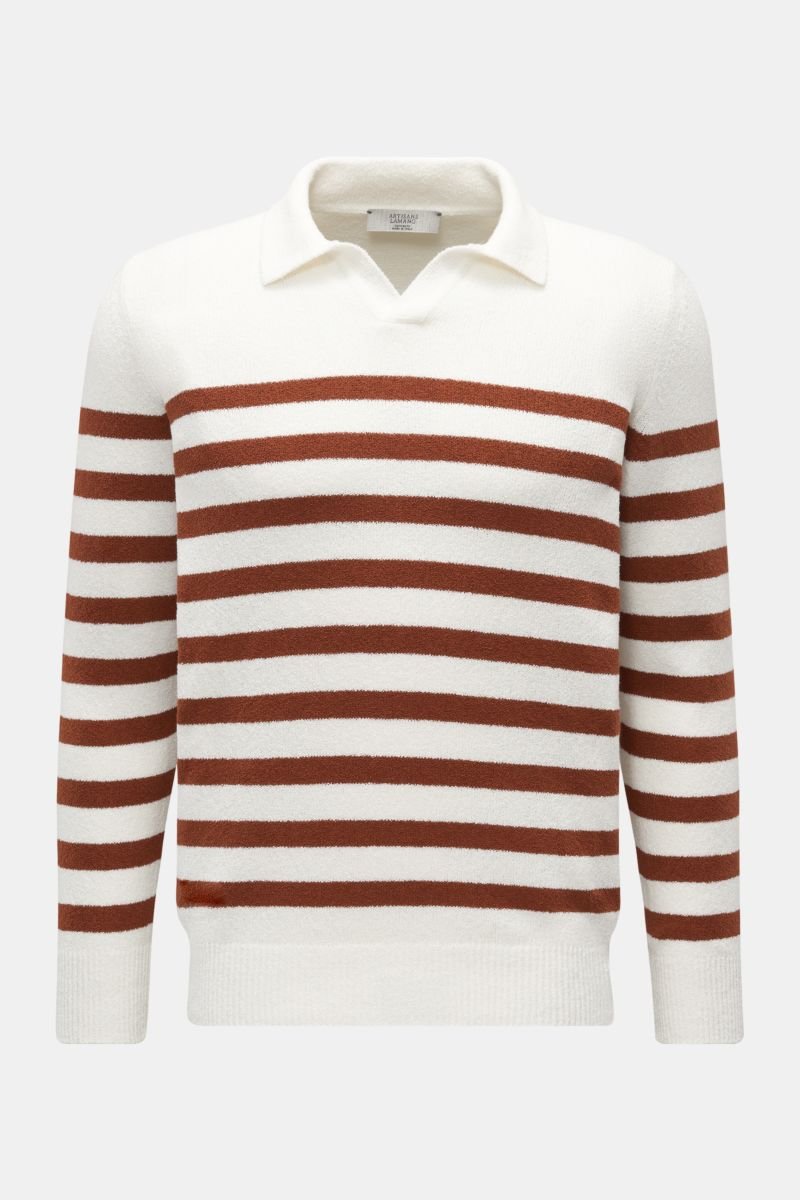 Knit polo brown/white striped