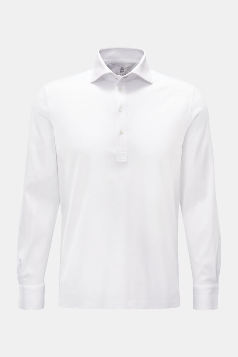 Jersey Longsleeve-Poloshirt weiß