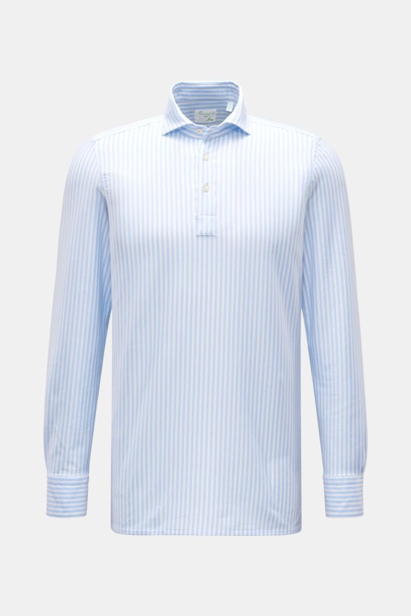 Jersey Longsleeve-Poloshirt 'Achille Orlando' Haifisch-Kragen hellblau/weiß gestreift