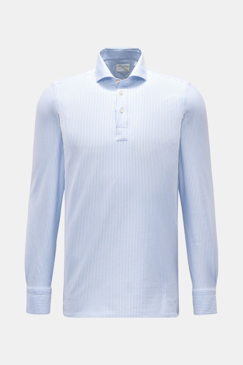 Longsleeve-Poloshirt 'Achille Orlando' weiß/blau gestreift