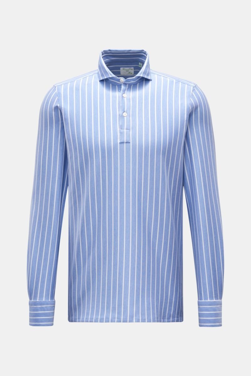 Jersey Longsleeve-Poloshirt 'Achille Orlando' Haifisch-Kragen blau/weiß gestreift