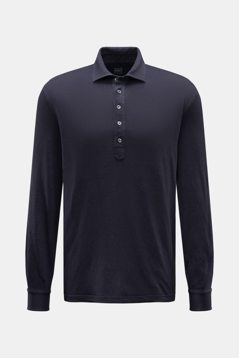 Linen long sleeve polo shirt 'Five' navy mottled