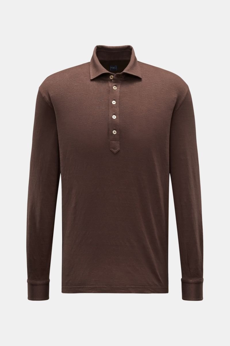 Linen long sleeve polo shirt 'Five' brown mottled