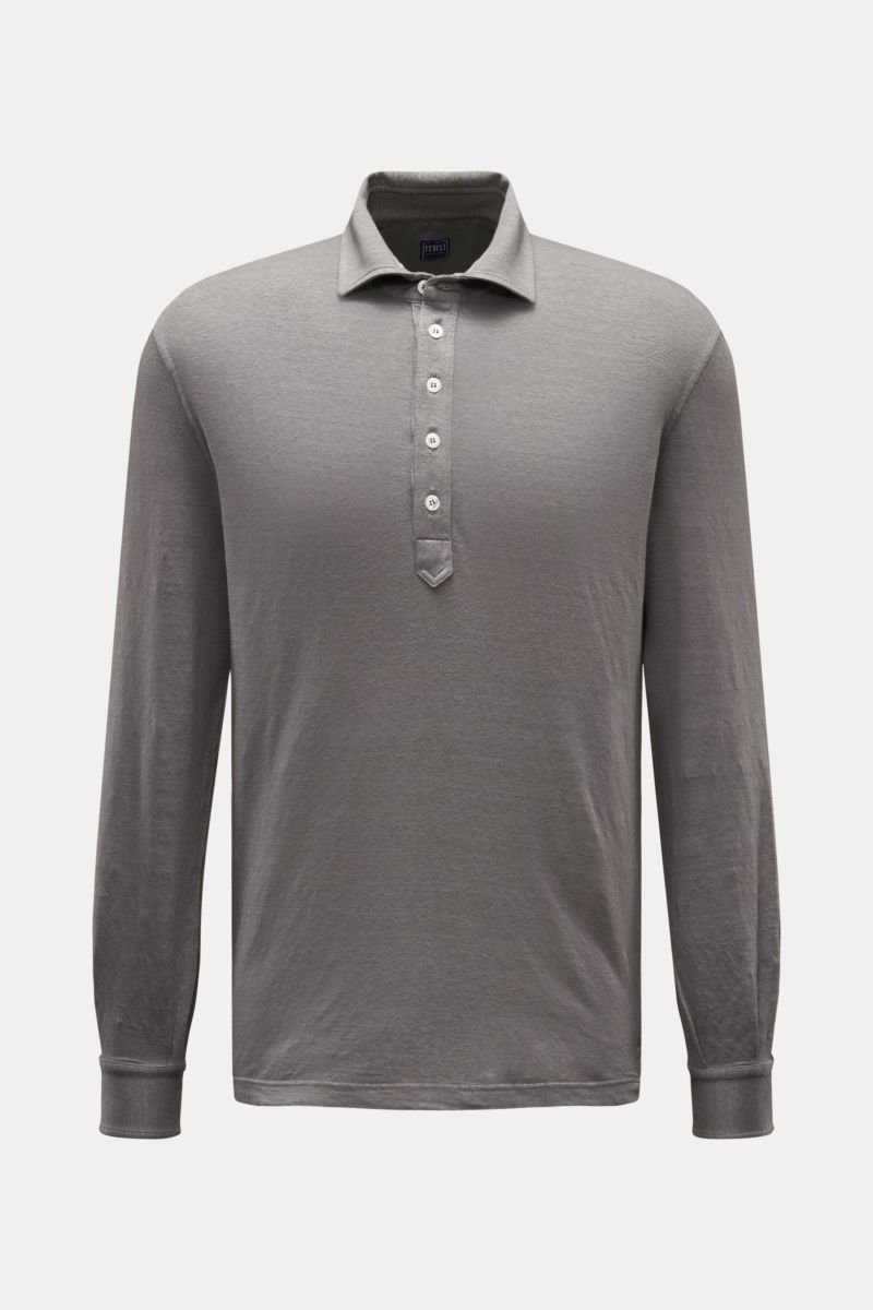 Linen long sleeve polo shirt 'Five' grey mottled