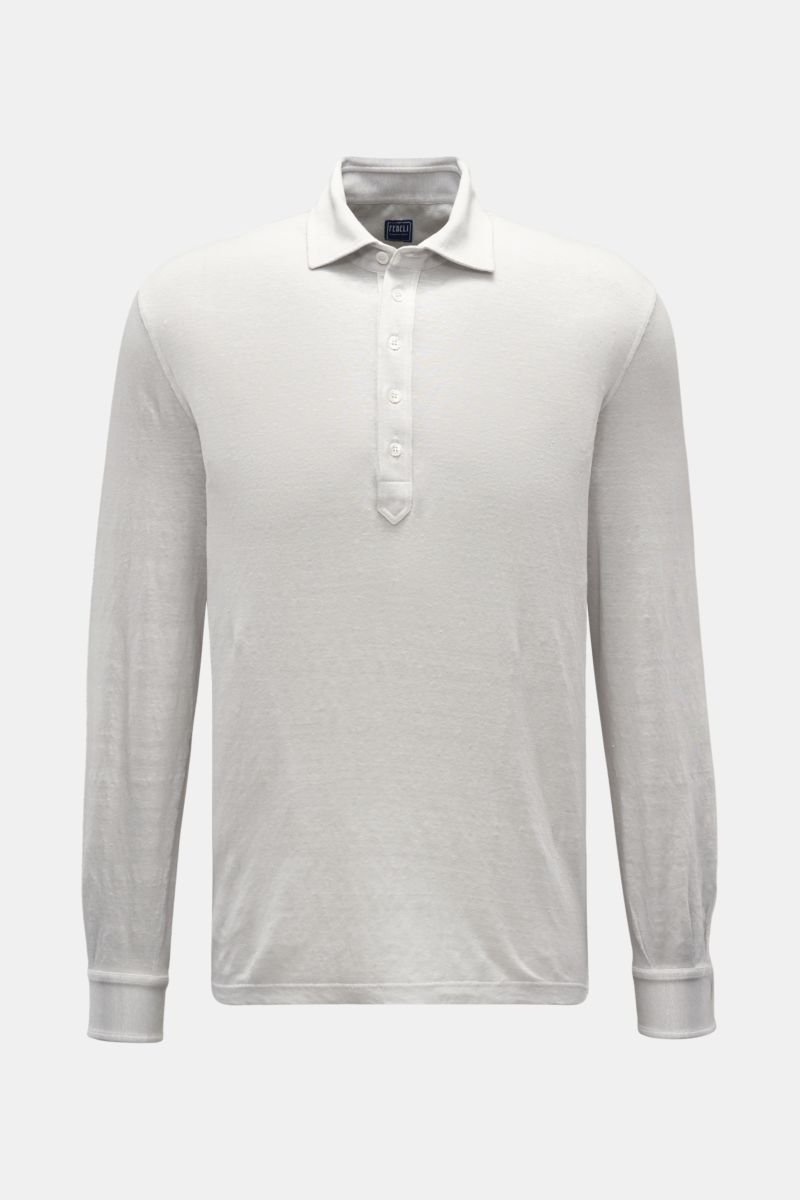 Linen long sleeve polo shirt 'Five' light grey mottled