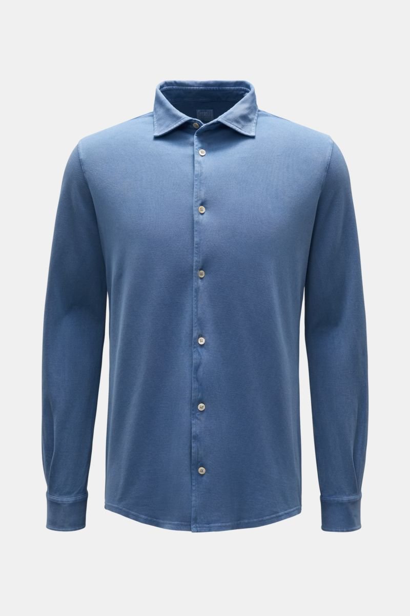 Piqué shirt 'Steve' narrow collar smoky blue