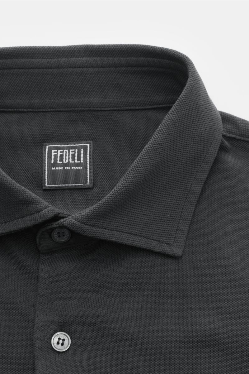 Fedeli Piqué-Hemd 'Steve' schmaler Kragen dunkelgrau