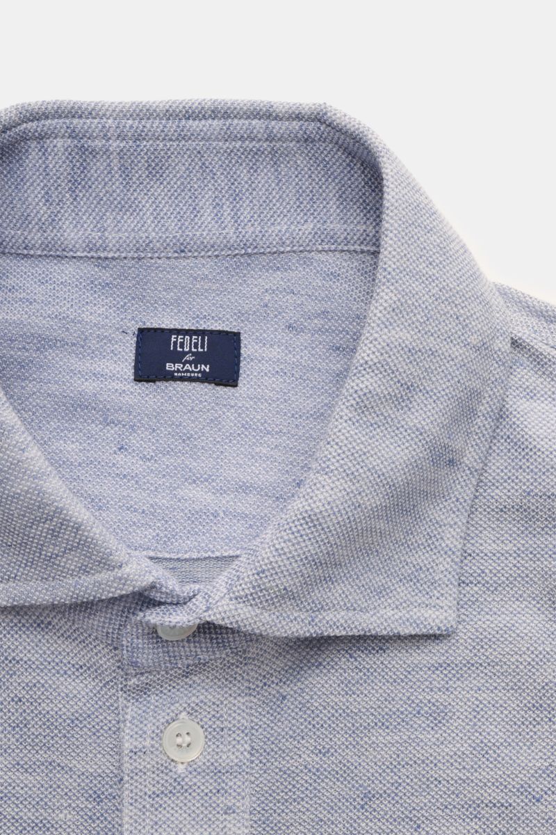 Fedeli Langarm-Poloshirt hellblau meliert