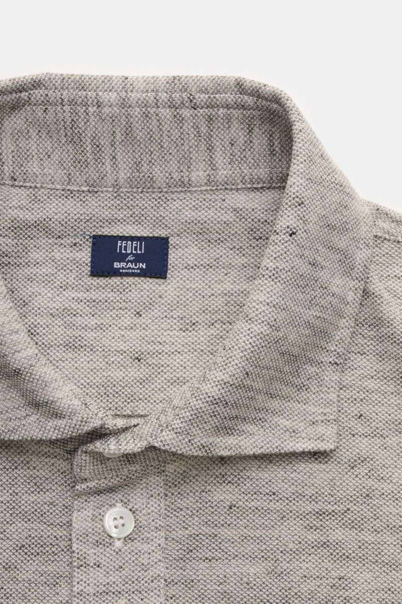 Fedeli Langarm-Poloshirt grau meliert