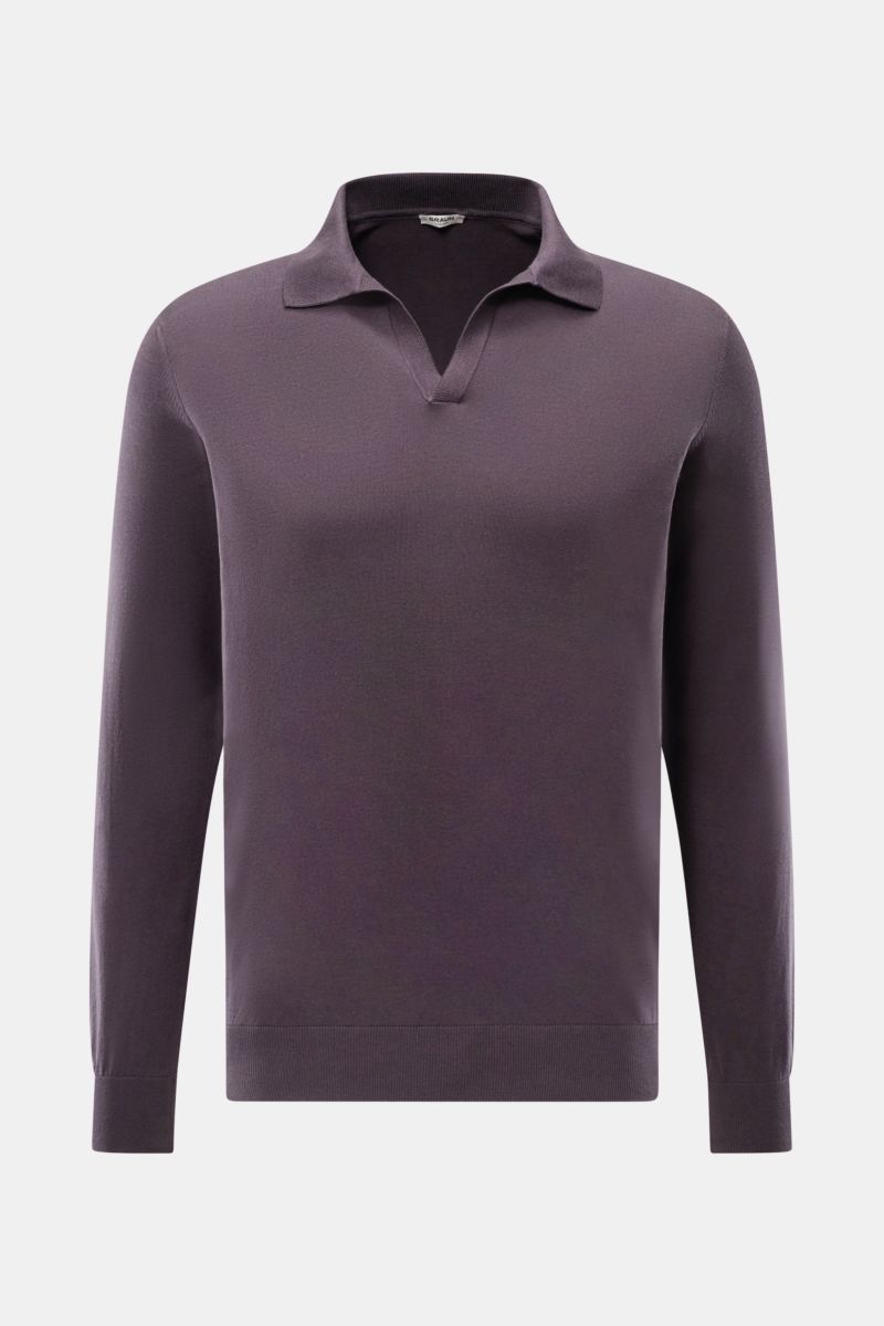 Front view of the BRAUN Hamburg Knit polo shirt anthracite, a long-sleeve elegant basic made of pure cotton with a soft feel and very fine knit.

Description: 
Elegant basic for every day: The BRAUN HAMBURG knit polo is an elegant alternative to a jump