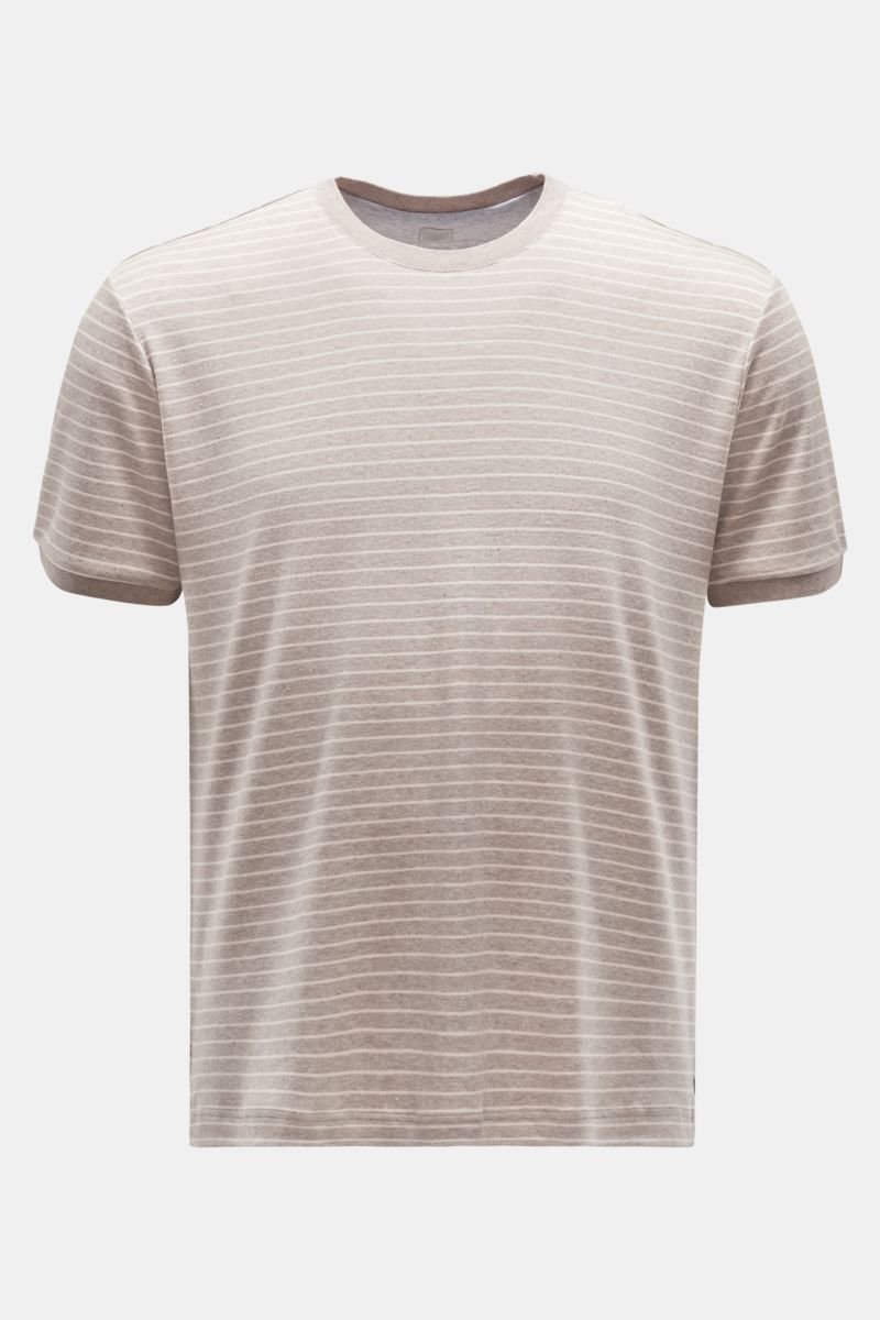 Rundhals-T-Shirt graubraun/weiß gestreift