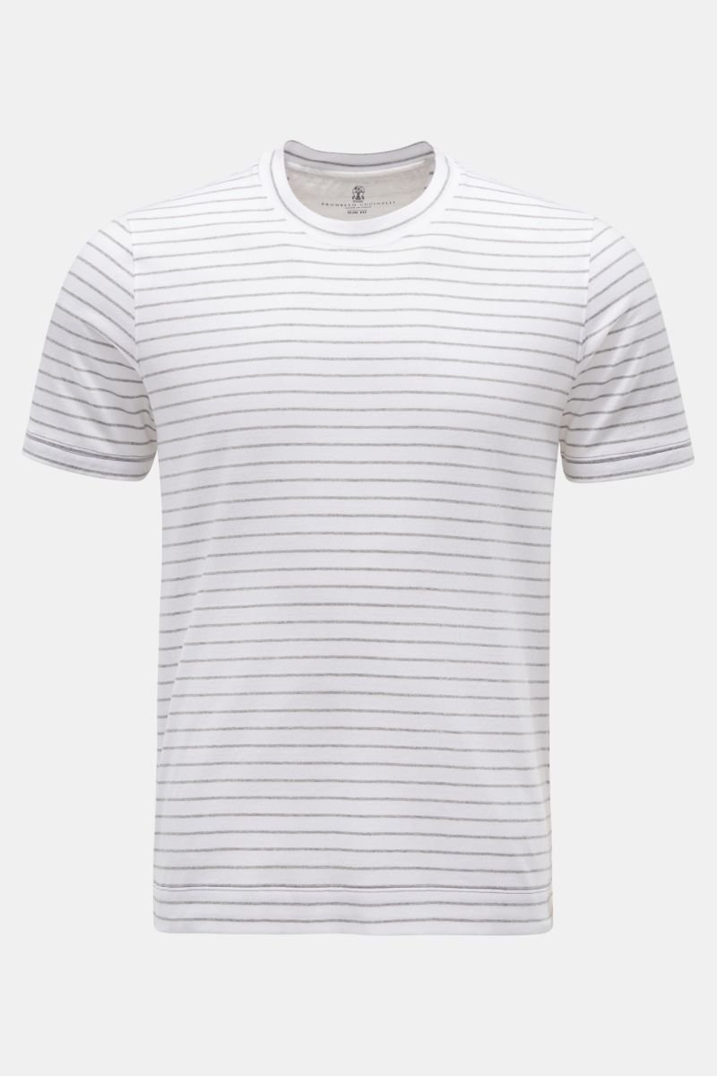 Rundhals-T-Shirt grau/weiß gestreift