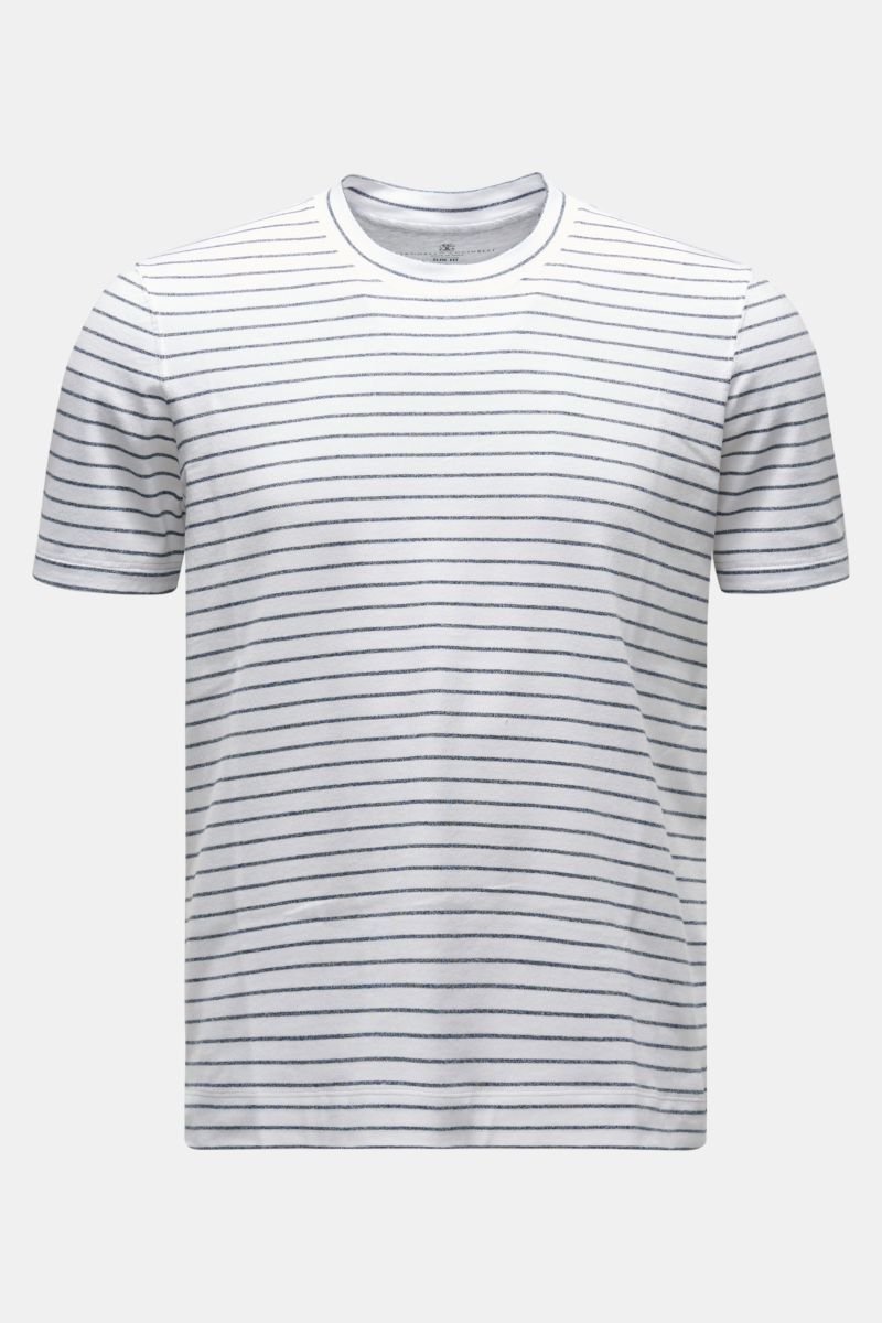 Rundhals-T-Shirt graublau/weiß gestreift