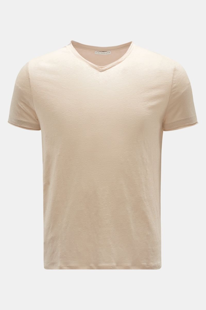 Leinen V-Neck T-Shirt 'Flynn' beige