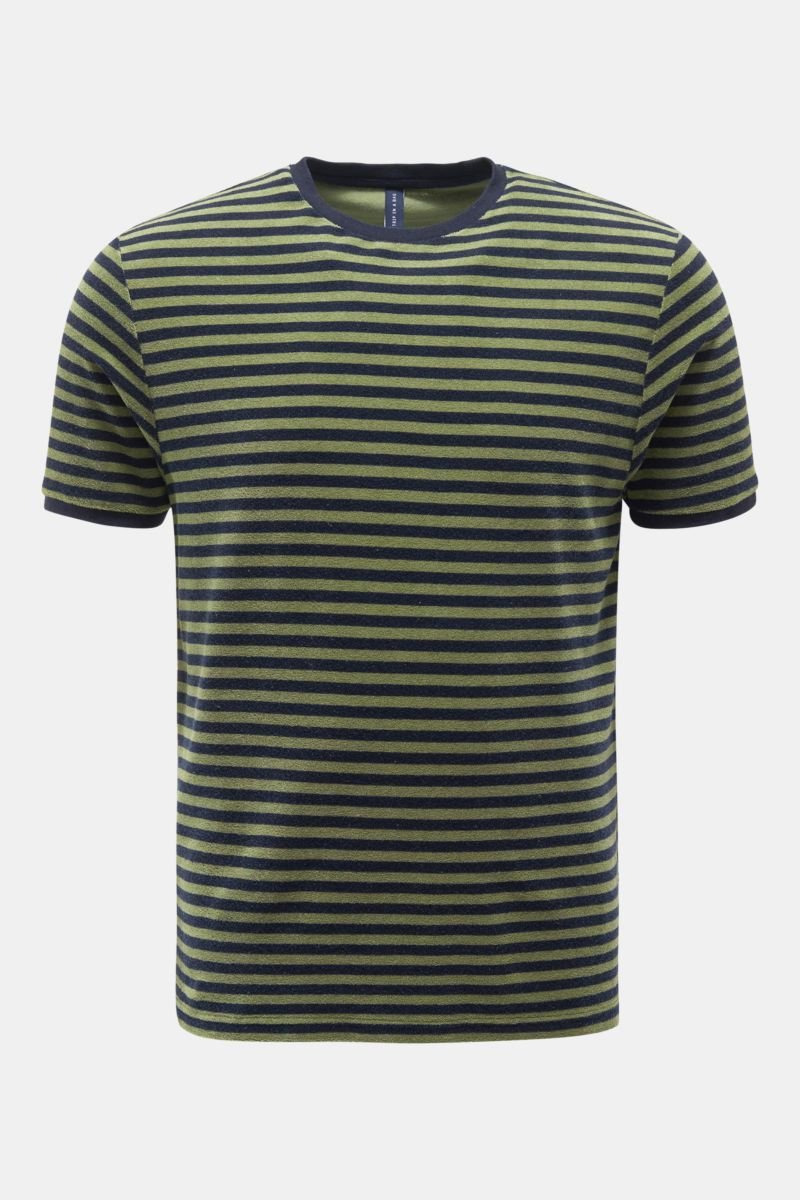 Frottee Rundhals-T-Shirt 'Terry Stripe Tee' oliv/schwarz gestreift