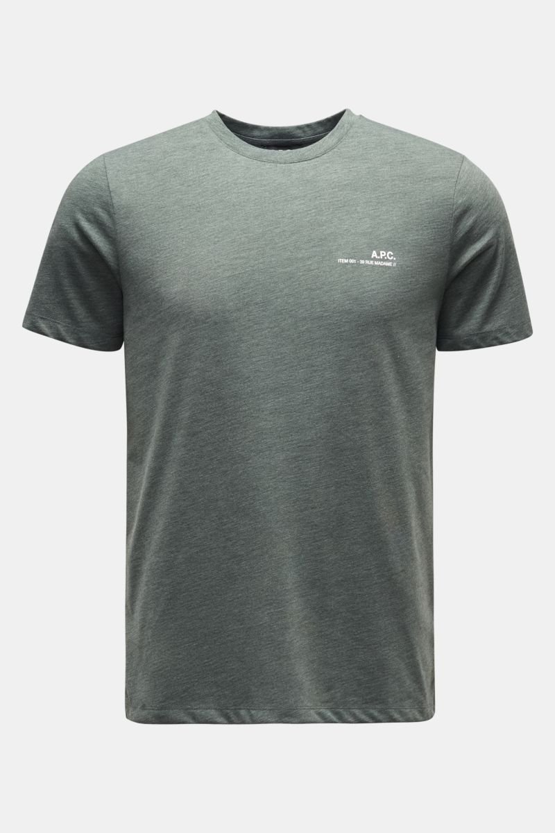 Rundhals-T-Shirt 'Item' graugrün 
