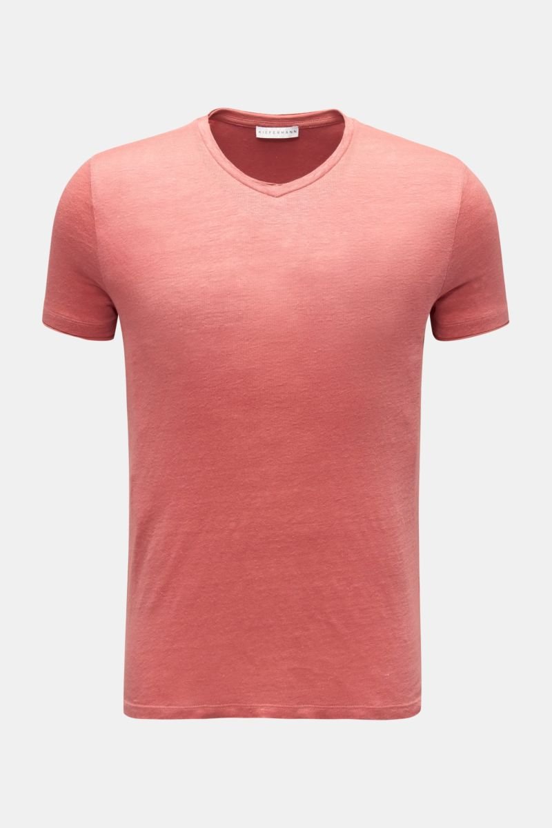 Leinen V-Neck T-Shirt 'Flynn' koralle