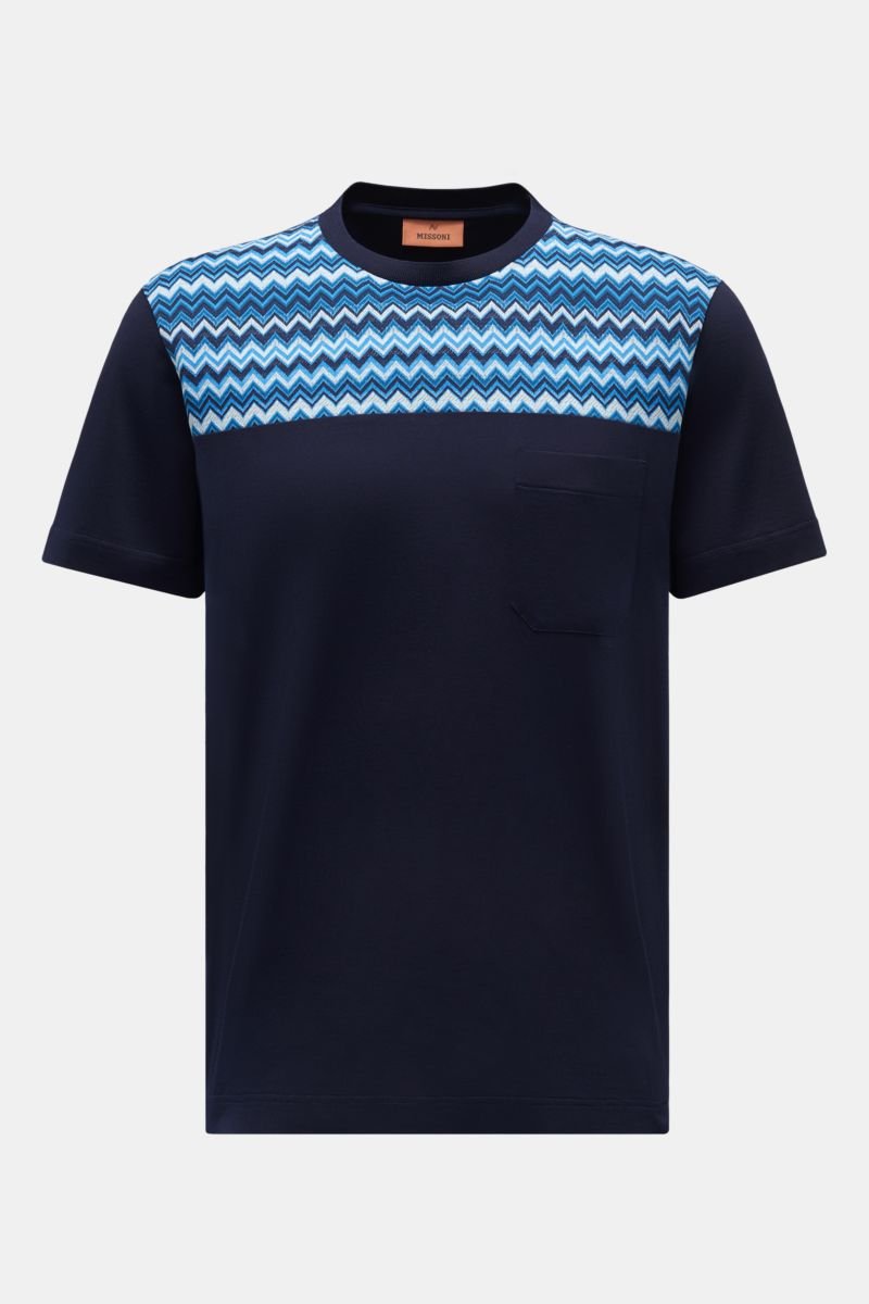 Rundhals-T-Shirt navy/blau/weiß gemustert