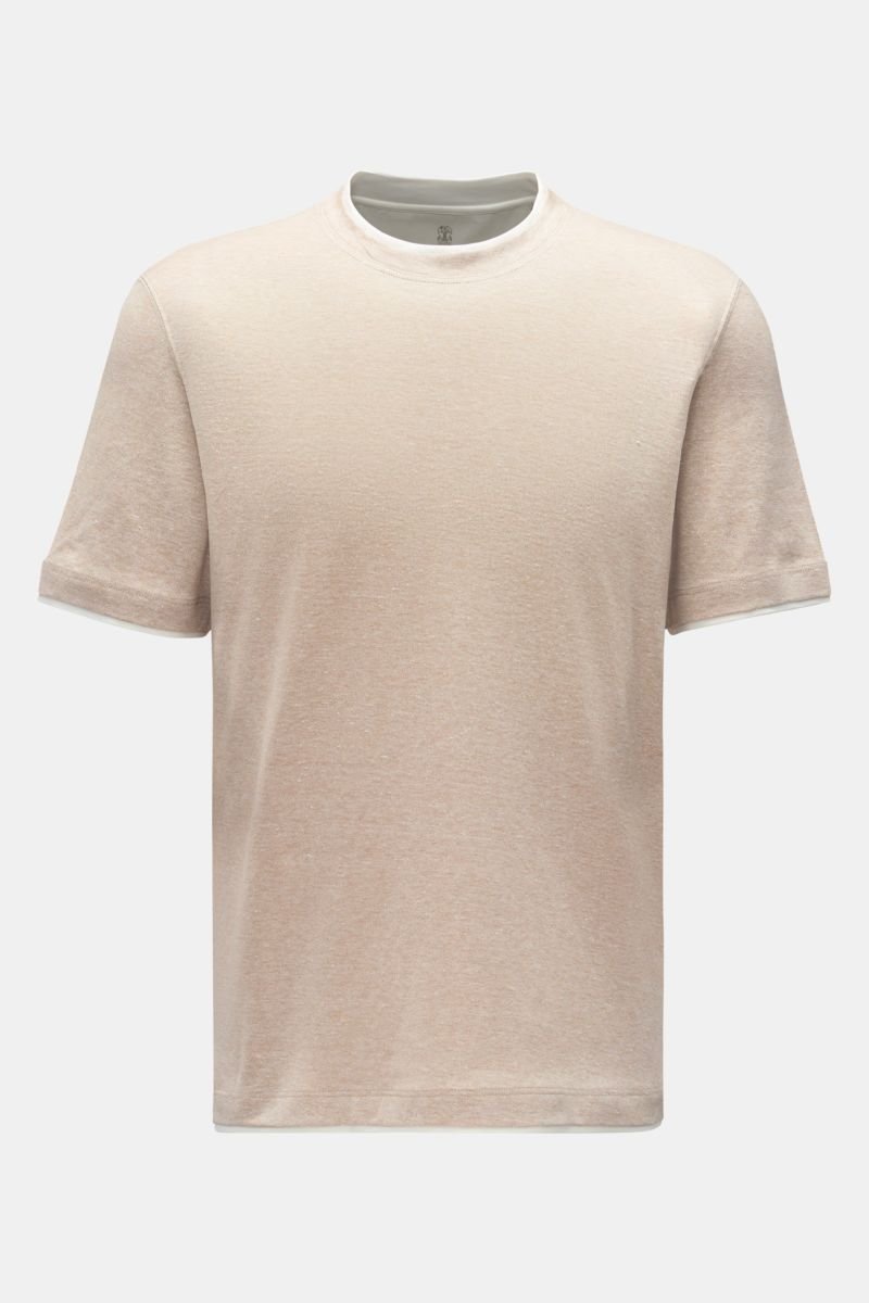 Rundhals-T-Shirt beige meliert/weiß