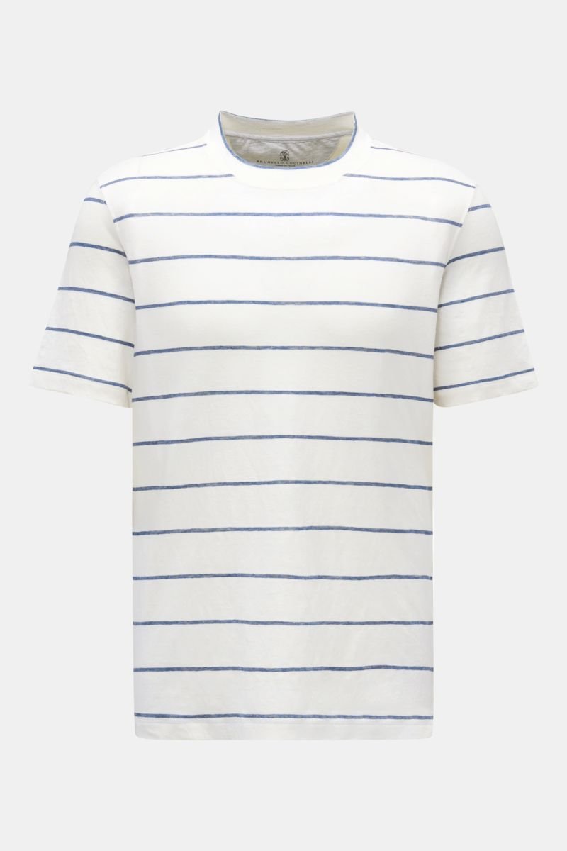 Rundhals-T-Shirt weiß/graublau gestreift